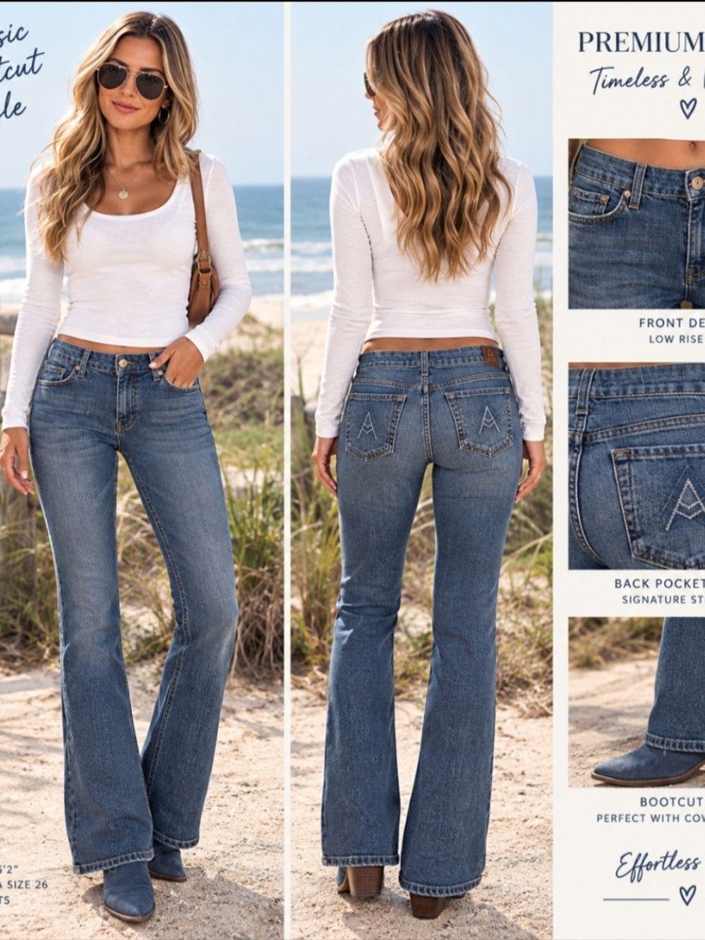 7 For All Manking A Pocket Blue Bootcut Jeans - Classic Low-Rise